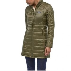 Patagonia Women's Radalie Long Olive Green Puffer Full Zip Quilted Jacket XS